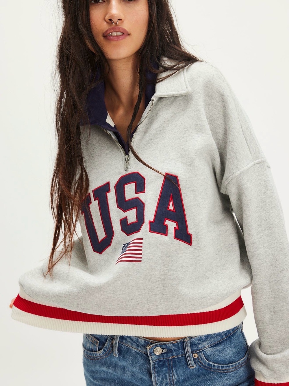 Chaser USA rib stripe quarter zip